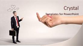  Presentation with love between man and woman - PPT theme with business party invitation - big naked hand baiting man background and a  colored foreground