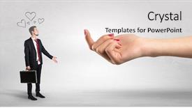  Presentation with love between man and woman - Cool new theme with business party invitation - big naked hand baiting man backdrop and a light gray colored foreground