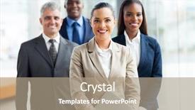  Presentation with five business people standing together and smiling - Audience pleasing presentation theme consisting of business people - group of businesspeople standing together backdrop and a coral colored foreground