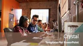  Presentation with team - PPT layouts with business people african american hispanic - team of designers working background and a coral colored foreground