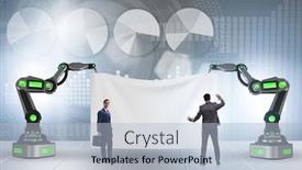  Presentation with robotic - PPT layouts having business-people-and-blank-poster background and a light blue colored foreground