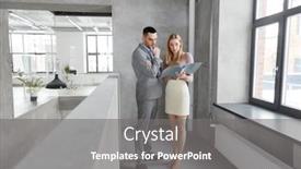  Presentation with corporate - Presentation design having business people and corporate concept - businesswoman and businessman with folder at office background and a gray colored foreground