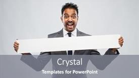  Presentation with corporate - Presentation theme having business people and corporate concept - happy indian businessman with white banner over grey background background and a gray colored foreground