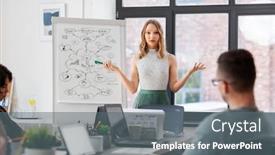  Presentation with flip chart - Audience pleasing presentation consisting of business-people-and-corporate-concept backdrop and a gray colored foreground