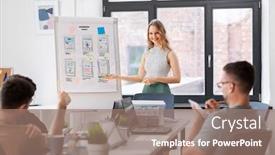  Presentation with flip chart - Slides featuring business-people-and-corporate-concept background and a coral colored foreground