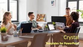  Presentation with corporate - Amazing slide deck having business-people-and-corporate-concept backdrop and a tawny brown colored foreground