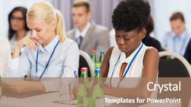  Presentation with international education - Beautiful presentation featuring business-people-and-education-concept backdrop and a coral colored foreground