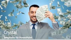  Presentation with cash - Colorful slides enhanced with business people and finances concept backdrop and a gray colored foreground