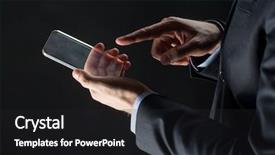  Presentation with black technology - PPT theme consisting of business people and future technology concept - close up of businessman hands with transparent smartphone over black background and a dark gray colored foreground