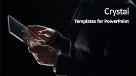  Presentation with black technology - Slides enhanced with business people and future technology concept - close up of businessman hands with transparent tablet pc computer over black background and a black colored foreground
