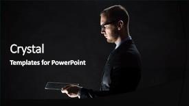  Presentation with black technology - PPT layouts featuring business people and future technology concept - close up of businessman with transparent tablet pc computer over black background and a black colored foreground