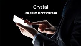  Presentation with black technology - Slide deck featuring business people and future technology concept - close up of businessman hands with transparent smartphone over black background and a black colored foreground