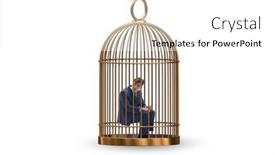  Presentation with cage - PPT theme with business-people-and-golden-cage background and a white colored foreground