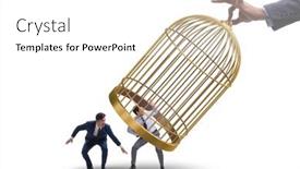  Presentation with cage - PPT theme consisting of business-people-and-golden-cage background and a white colored foreground