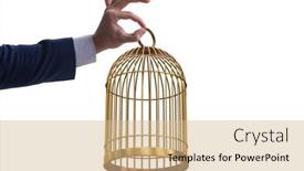  Presentation with cage - PPT theme having business-people-and-golden-cage background and a coral colored foreground