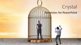  Presentation with cage - PPT theme enhanced with business-people-and-golden-cage background and a lemonade colored foreground