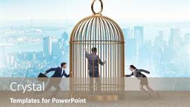  Presentation with cage - PPT layouts having business-people-and-golden-cage background and a coral colored foreground