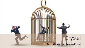  Presentation with cage - PPT theme enhanced with business-people-and-golden-cage background and a coral colored foreground