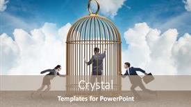  Presentation with cage - Presentation theme consisting of business-people-and-golden-cage background and a coral colored foreground