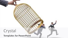  Presentation with cage - Theme having business-people-and-golden-cage background and a white colored foreground