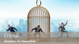  Presentation with cage - PPT theme with business-people-and-golden-cage background and a gray colored foreground