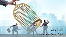  Presentation with cage - Presentation theme consisting of business-people-and-golden-cage background and a light blue colored foreground