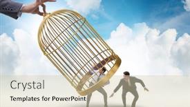  Presentation with cage - Presentation theme enhanced with business-people-and-golden-cage background and a soft green colored foreground