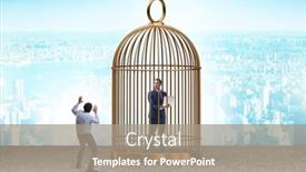 Presentation with cage - Theme featuring business-people-and-golden-cage background and a coral colored foreground