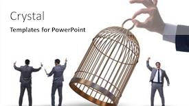 Presentation with cage - Theme having business-people-and-golden-cage background and a white colored foreground