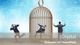  Presentation with cage - Presentation theme featuring business-people-and-golden-cage background and a gray colored foreground