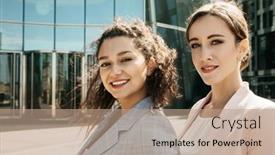  Presentation with emotions - Colorful slide deck enhanced with business-people-and-lifestyle-concept backdrop and a coral colored foreground