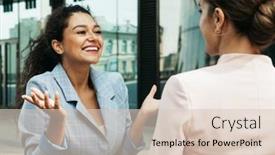  Presentation with women meeting - Amazing presentation theme having business-people-and-lifestyle-concept backdrop and a lemonade colored foreground