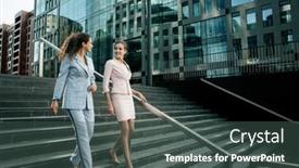  Presentation with building women - Beautiful presentation design featuring business-people-and-lifestyle-concept backdrop and a dark gray colored foreground