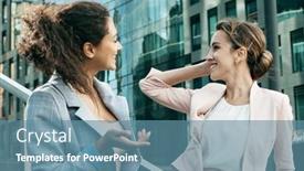  Presentation with women meeting - Cool new PPT theme with business-people-and-lifestyle-concept backdrop and a teal colored foreground