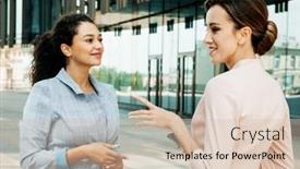  Presentation with women meeting - Presentation theme featuring business-people-and-lifestyle-concept background and a soft green colored foreground