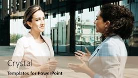  Presentation with women meeting - PPT theme having business-people-and-lifestyle-concept background and a soft green colored foreground