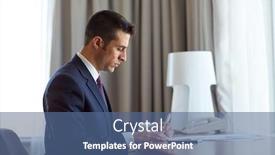  Presentation with business hotel - PPT theme enhanced with business people and paperwork concept - businessman working and signing papers at hotel room background and a ocean colored foreground