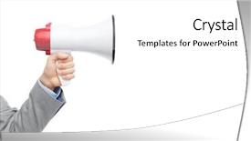  Presentation with announcement - Beautiful slide deck featuring human voice - business people and public announcement backdrop and a white colored foreground