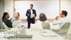  Presentation with discussion room - PPT theme consisting of business-people-and-speaker background and a soft green colored foreground