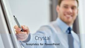  Presentation with flip chart - Slide deck having business-people-and-statistics-concept background and a light blue colored foreground