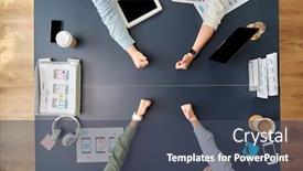  Presentation with team work - Colorful PPT layouts enhanced with business-people-and-team-work backdrop and a ocean colored foreground