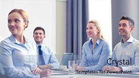  Presentation with business group meeting - Amazing slide set having business people and teamwork concept - group of smiling businesspeople meeting on presentation in office backdrop and a light blue colored foreground