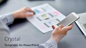  Presentation with people mobile technology - Colorful slides enhanced with business-people-and-technology-concept backdrop and a light gray colored foreground