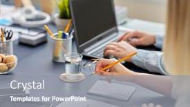  Presentation with notebook design - Slides featuring business-people-and-technology-concept background and a gray colored foreground