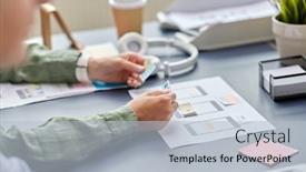  Presentation with people mobile technology - Beautiful presentation theme featuring business-people-and-technology-concept backdrop and a light blue colored foreground