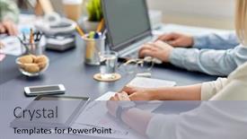  Presentation with people mobile technology - Beautiful presentation theme featuring business-people-and-technology-concept backdrop and a light gray colored foreground