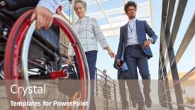  Presentation with ramp - PPT theme featuring business-people-and-wheelchair-users background and a coral colored foreground