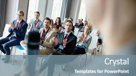  Presentation with double exposure of business people - PPT layouts consisting of attending - business people applauding for public background and a seafoam green colored foreground