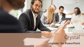  Presentation with planning - Slide deck having business-people-are-discussing-project background and a coral colored foreground