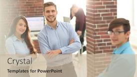  Presentation with people - Amazing presentation design having business-people-are-discussing backdrop and a soft green colored foreground